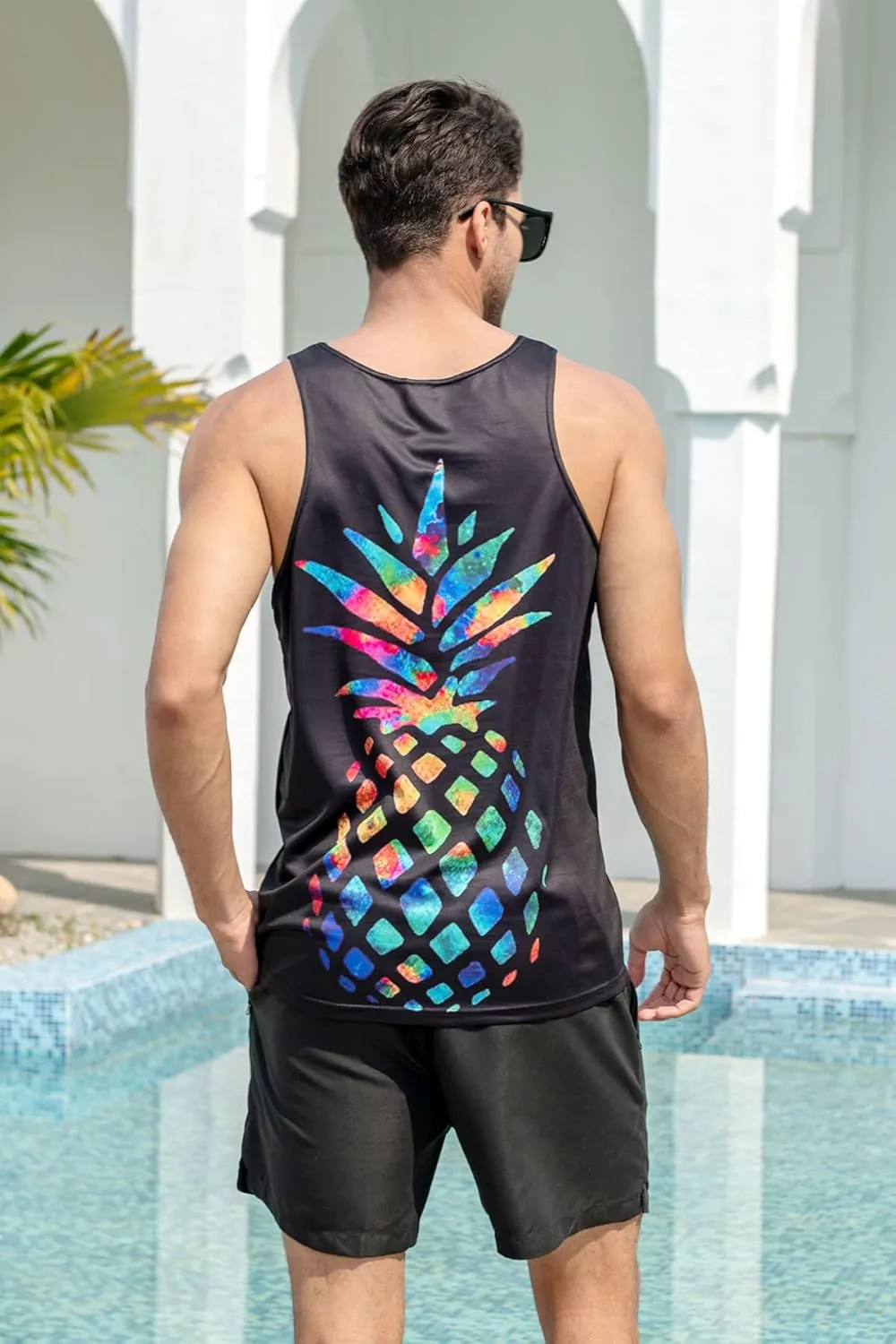 Goodstoworld Mens 3D Tank Top Novelty Graphic Breathable Quick Dry Sleeveless Beach Shirt S-4XL