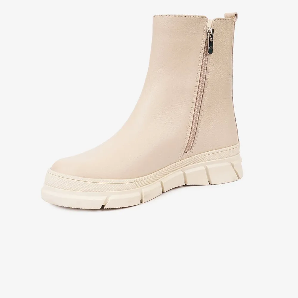 Greyder Women's High Zip up Boots in Ecru
