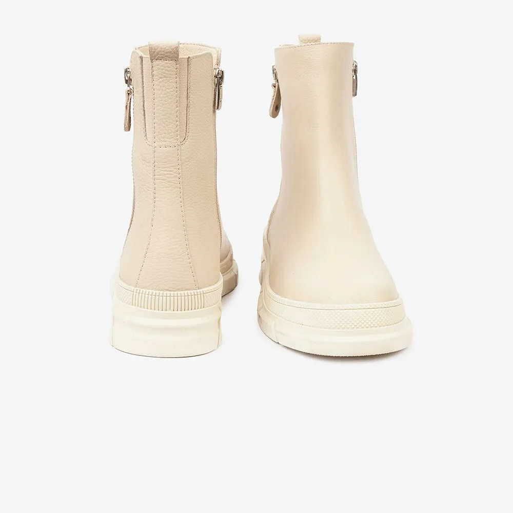 Greyder Women's High Zip up Boots in Ecru