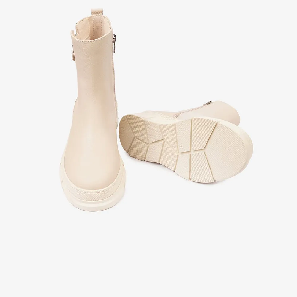 Greyder Women's High Zip up Boots in Ecru