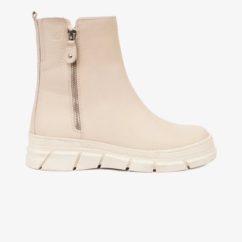 Greyder Women's High Zip up Boots in Ecru