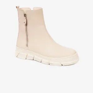 Greyder Women's High Zip up Boots in Ecru