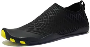 HANDA Water Shoes for Women and Men, Barefoot Quick-Dry Lightweight Drainage Sole Slip-on Aqua Shoes for Sport Beach Swim Surf Yoga Pool Exercise (13 Women/12 Men, Black2)