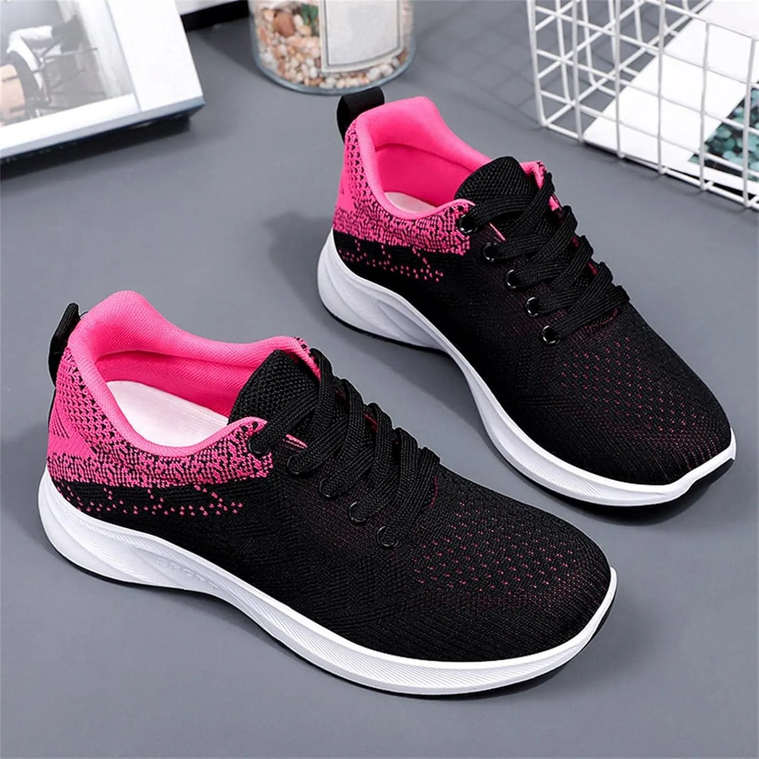 Hbeylia Women Workout Running Shoes Lace Up Lightweight Mesh Tennis Walking Gym Shoes Comfortable Breathable Memory Foam Fashion Summer Autumn Nonslip Athletic Sport Sneakers