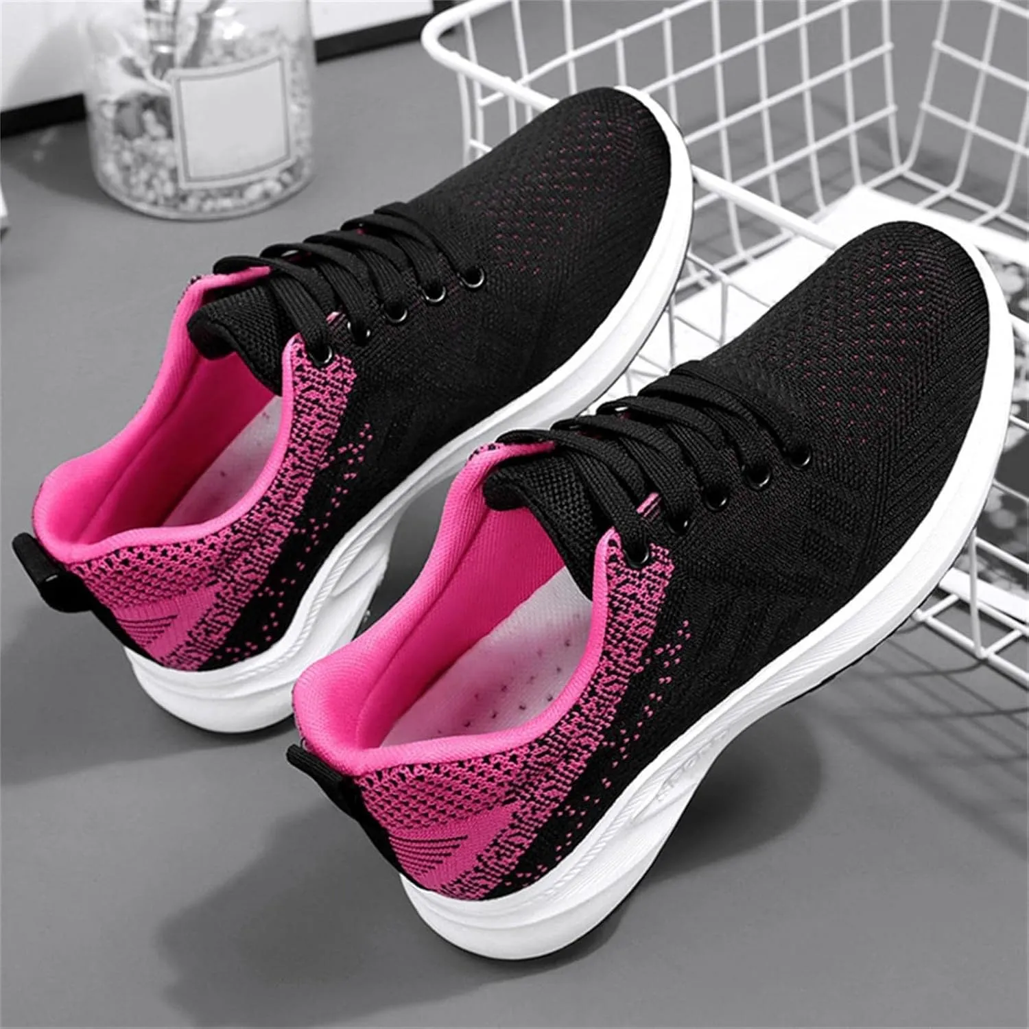 Hbeylia Women Workout Running Shoes Lace Up Lightweight Mesh Tennis Walking Gym Shoes Comfortable Breathable Memory Foam Fashion Summer Autumn Nonslip Athletic Sport Sneakers