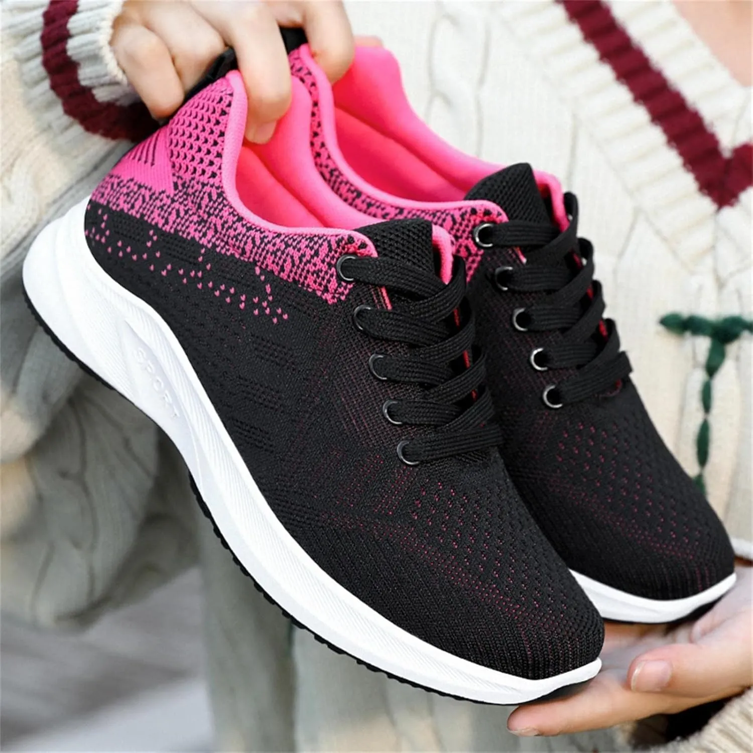 Hbeylia Women Workout Running Shoes Lace Up Lightweight Mesh Tennis Walking Gym Shoes Comfortable Breathable Memory Foam Fashion Summer Autumn Nonslip Athletic Sport Sneakers