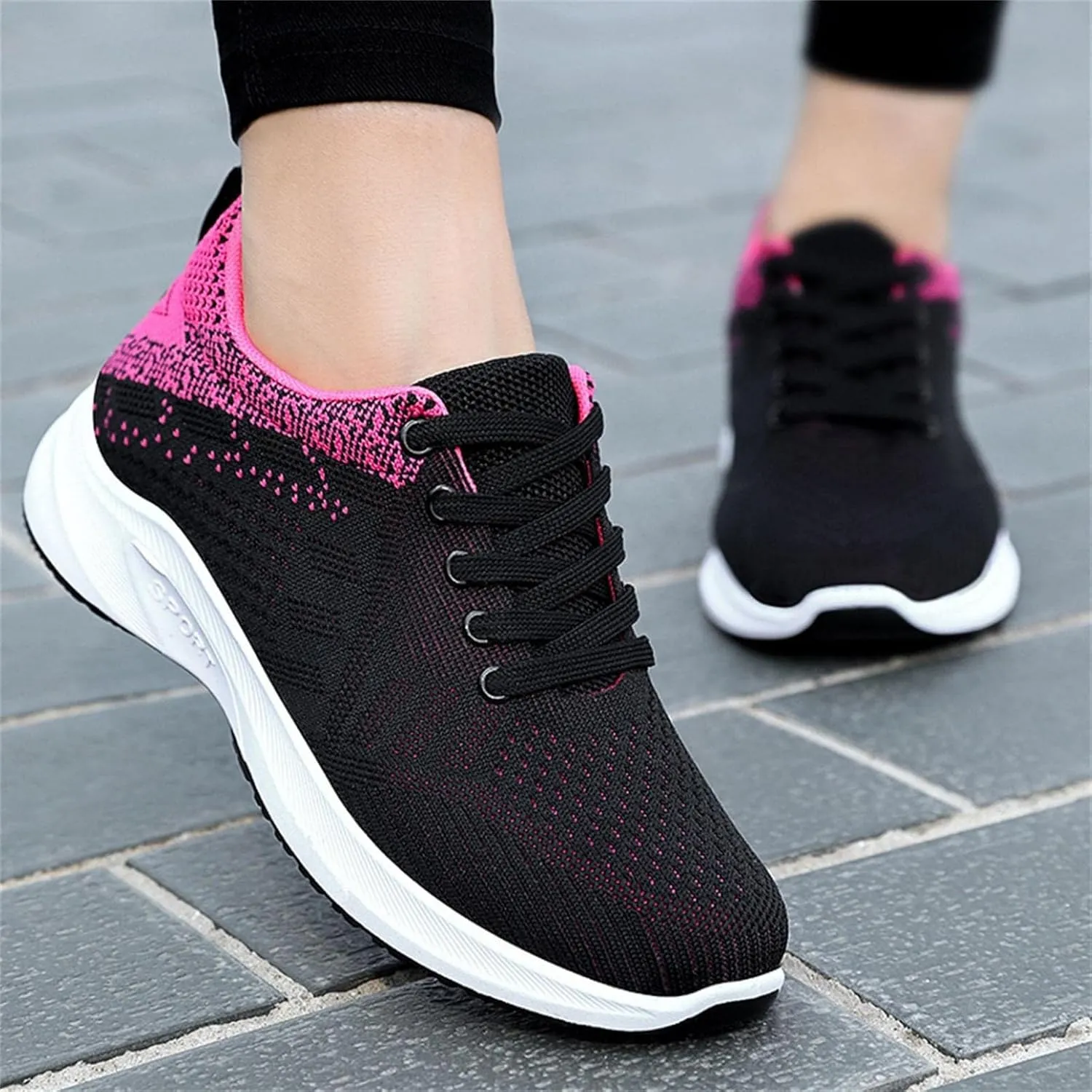 Hbeylia Women Workout Running Shoes Lace Up Lightweight Mesh Tennis Walking Gym Shoes Comfortable Breathable Memory Foam Fashion Summer Autumn Nonslip Athletic Sport Sneakers