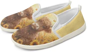 Highland Cattle Work Loafer for Women Running Dress Flats Leisure Loafers Driving Walking Shoes