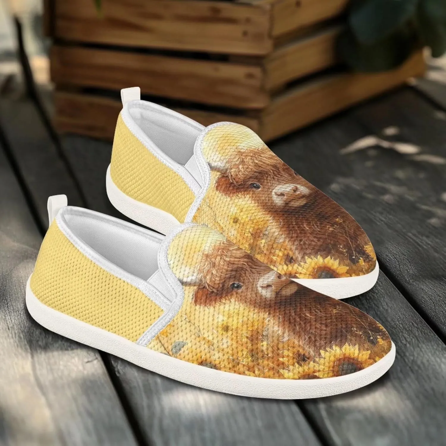 Highland Cattle Work Loafer for Women Running Dress Flats Leisure Loafers Driving Walking Shoes
