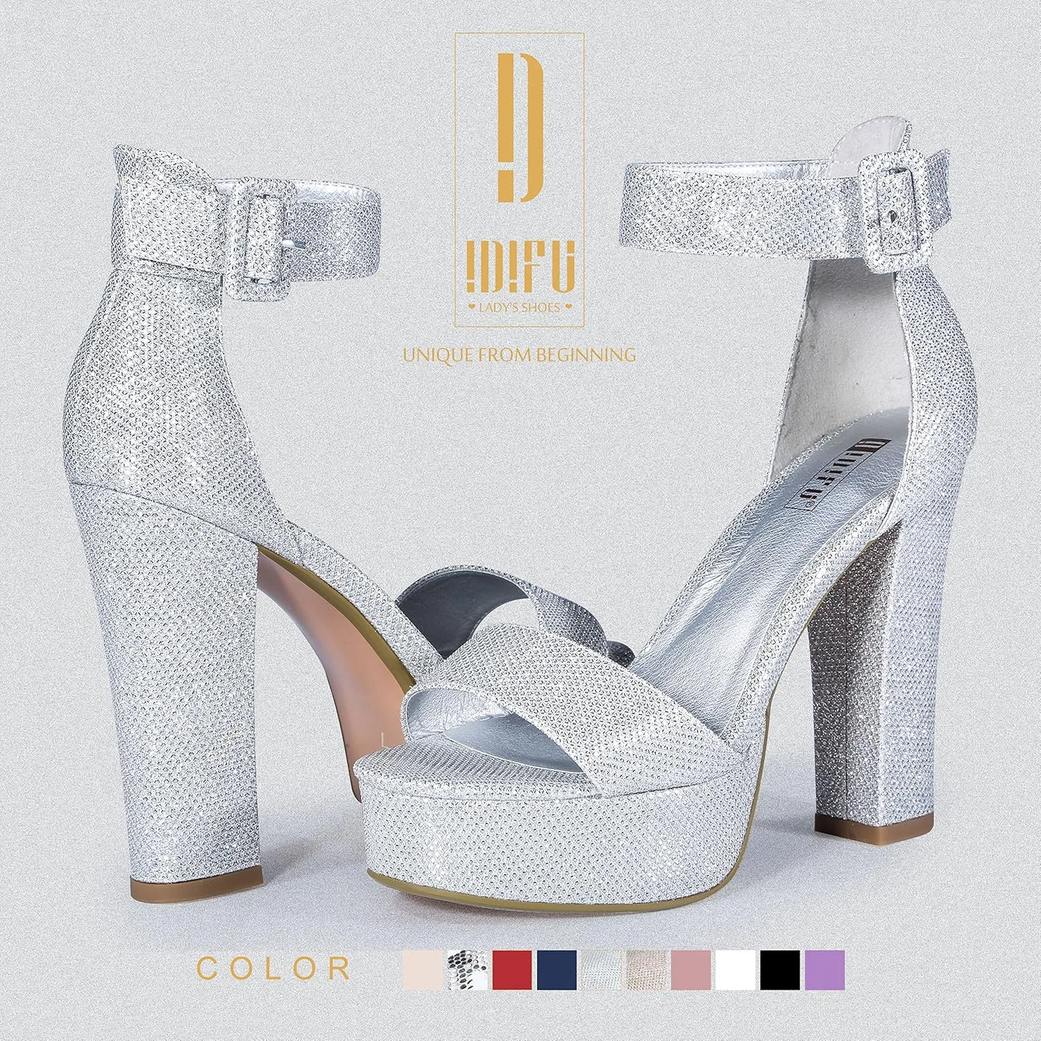 IDIFU IN5 Sabrina Platform Block Chunky High Heels Ankle Strap Heeled Sandals Sexy Wedding Party Dress Shoes for Women Open Toe Heels