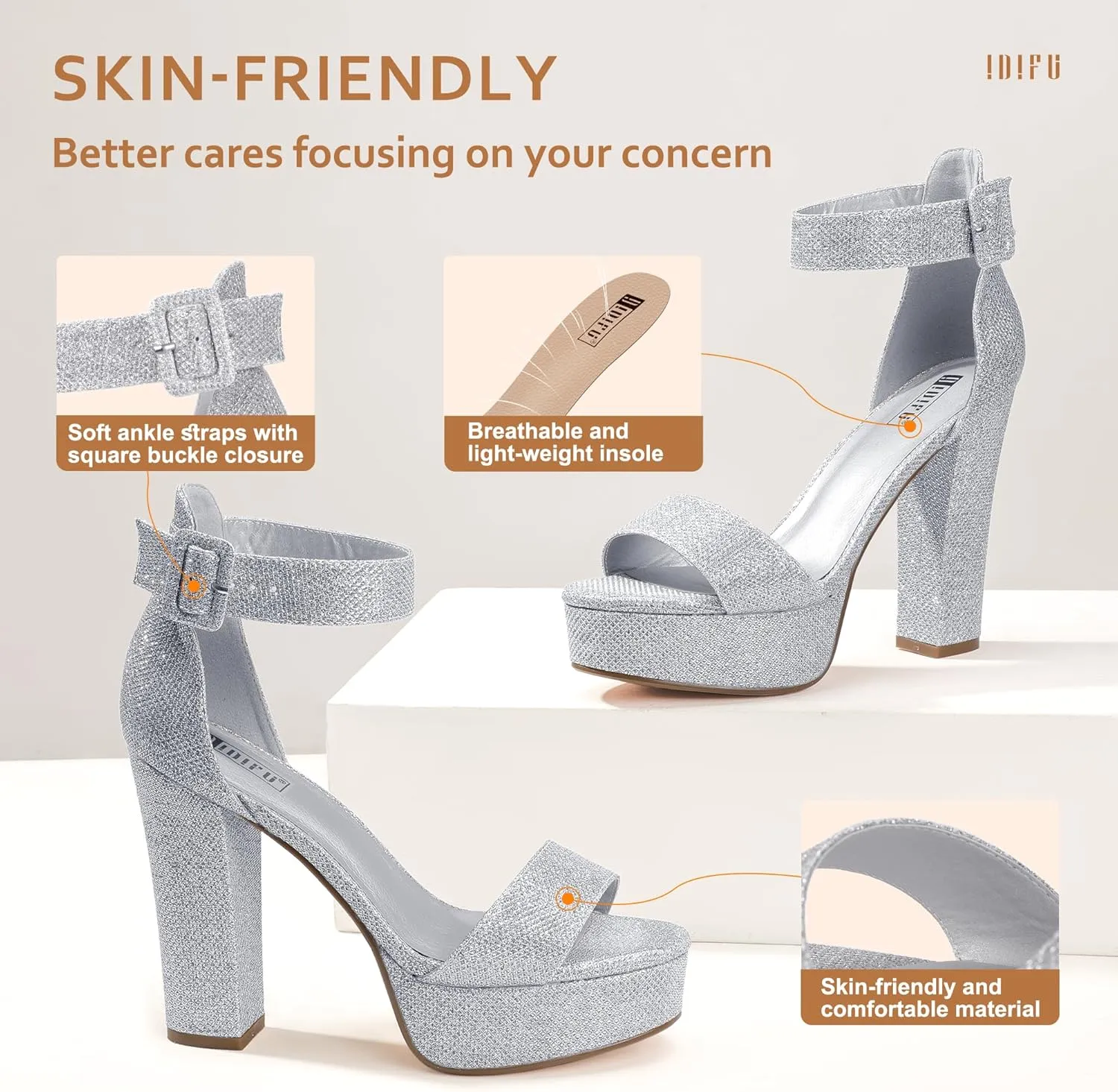 IDIFU IN5 Sabrina Platform Block Chunky High Heels Ankle Strap Heeled Sandals Sexy Wedding Party Dress Shoes for Women Open Toe Heels