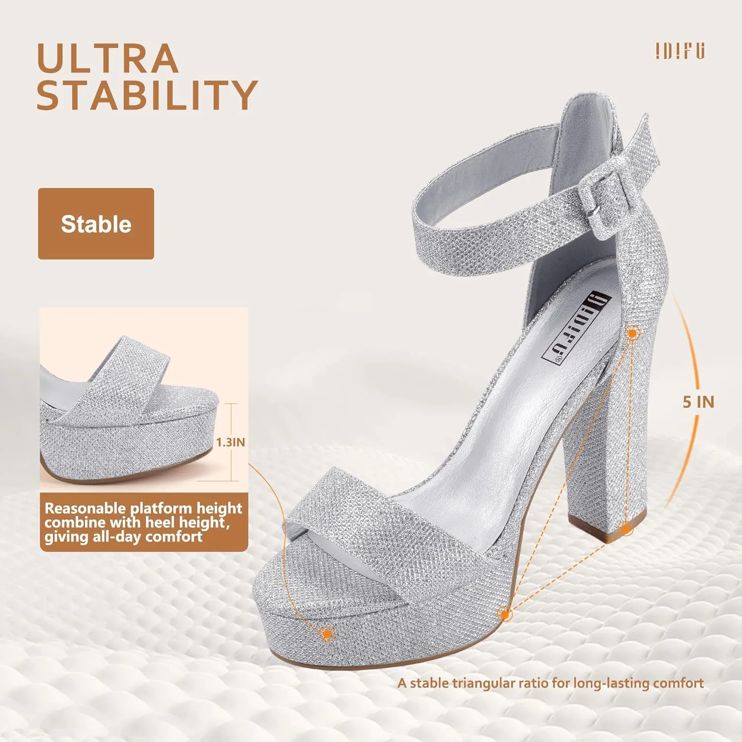 IDIFU IN5 Sabrina Platform Block Chunky High Heels Ankle Strap Heeled Sandals Sexy Wedding Party Dress Shoes for Women Open Toe Heels