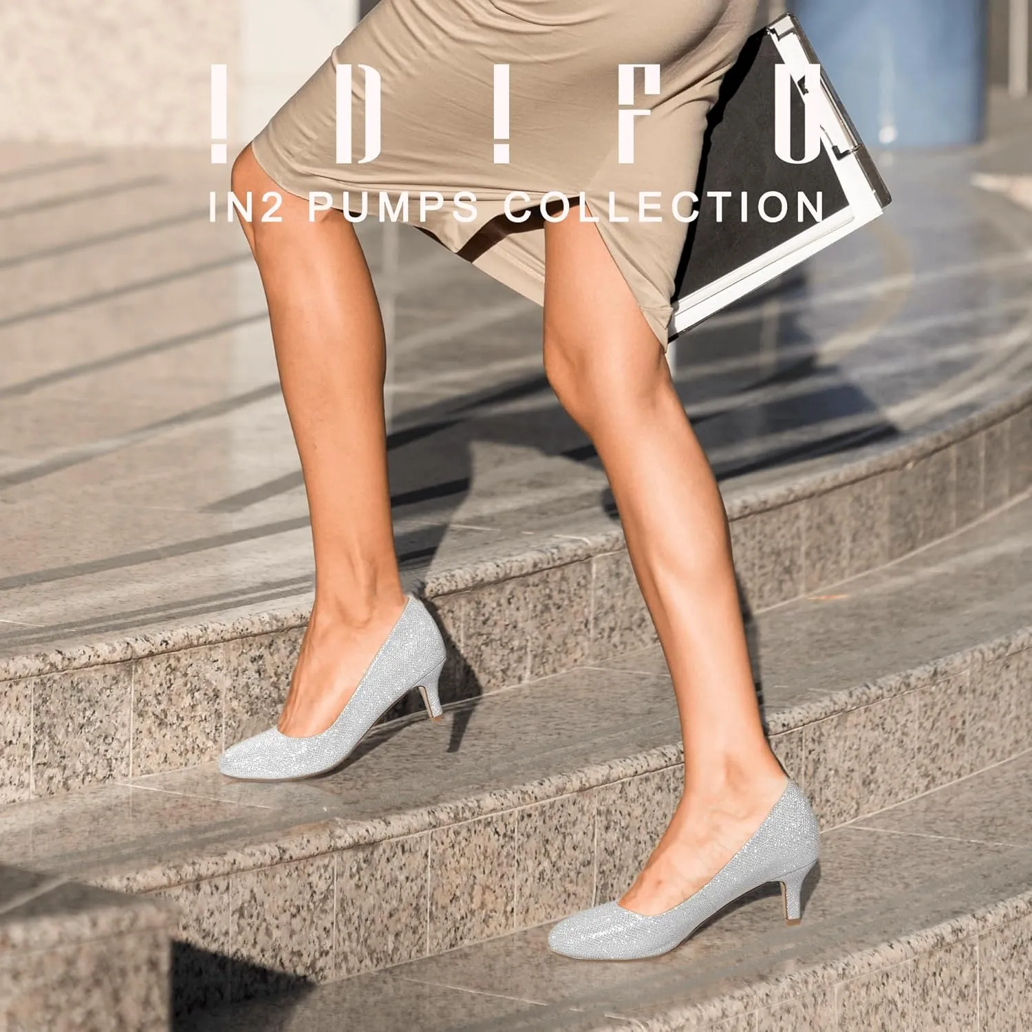 IDIFU Women's Classic Low Heels Dress Pumps 2 Inch Kitten Heel Round Toe Office Wedding Shoes