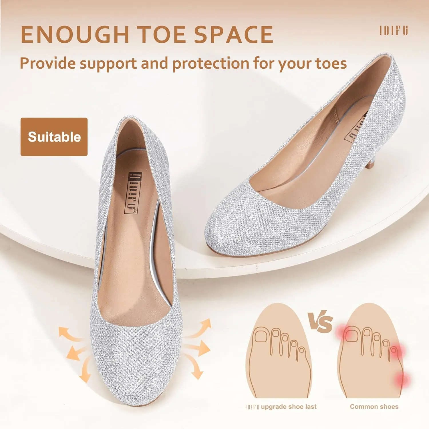 IDIFU Women's Classic Low Heels Dress Pumps 2 Inch Kitten Heel Round Toe Office Wedding Shoes