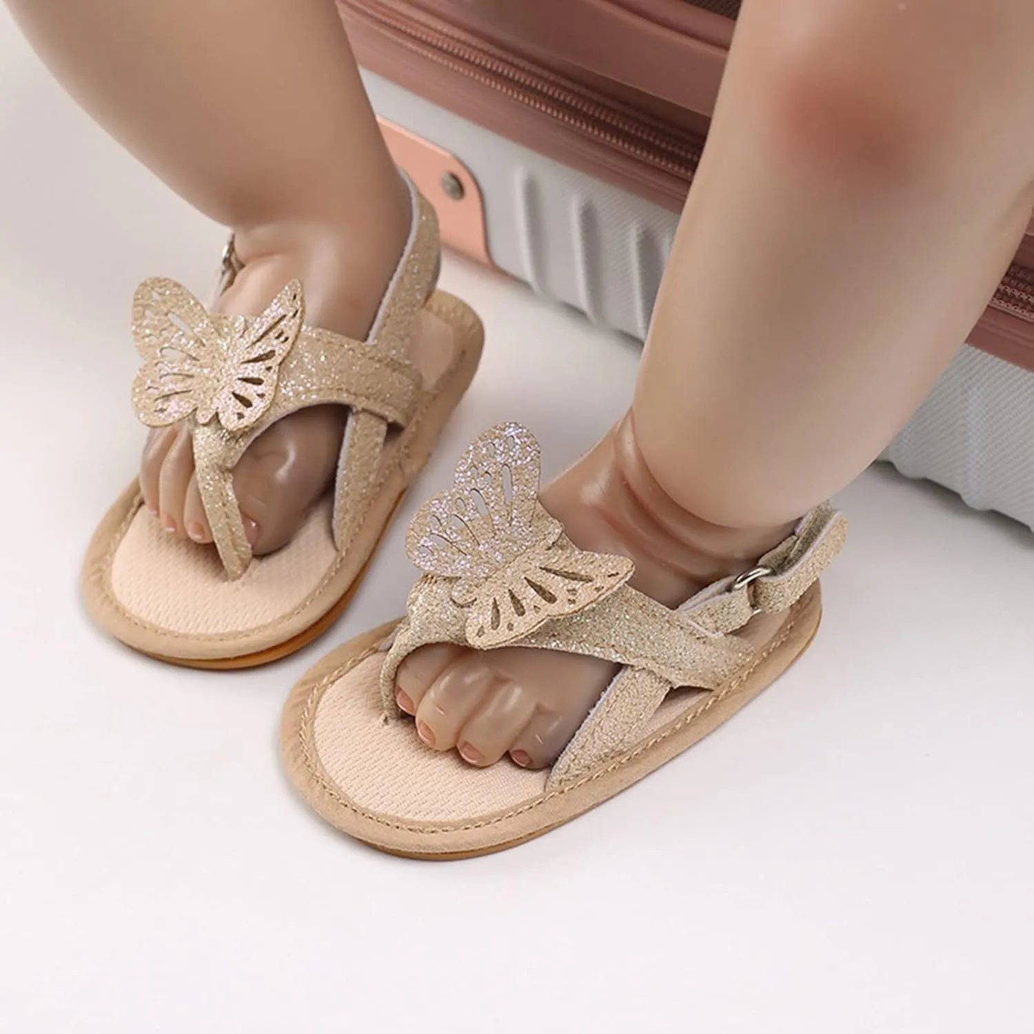 Infant Baby Girls Butterfly Sandals Newborn Prewalkers Toddler First Walking Summer Soft Sole Flat Beach Shoes