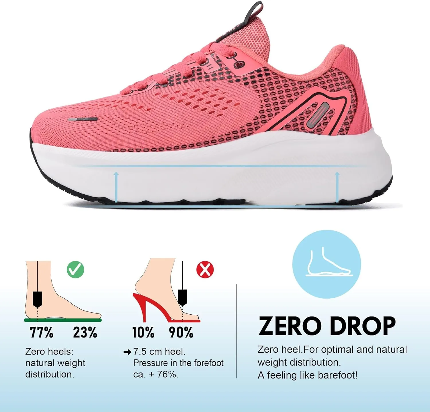 JACKSHIBO Wide Toe Box Shoes Women Arch Support Wide Sneakers for Running Walking Athletic Tennis Orthopedic Plantar Fasciitis Workout with Thick Cushion Zero Drop Sole Width Shoes