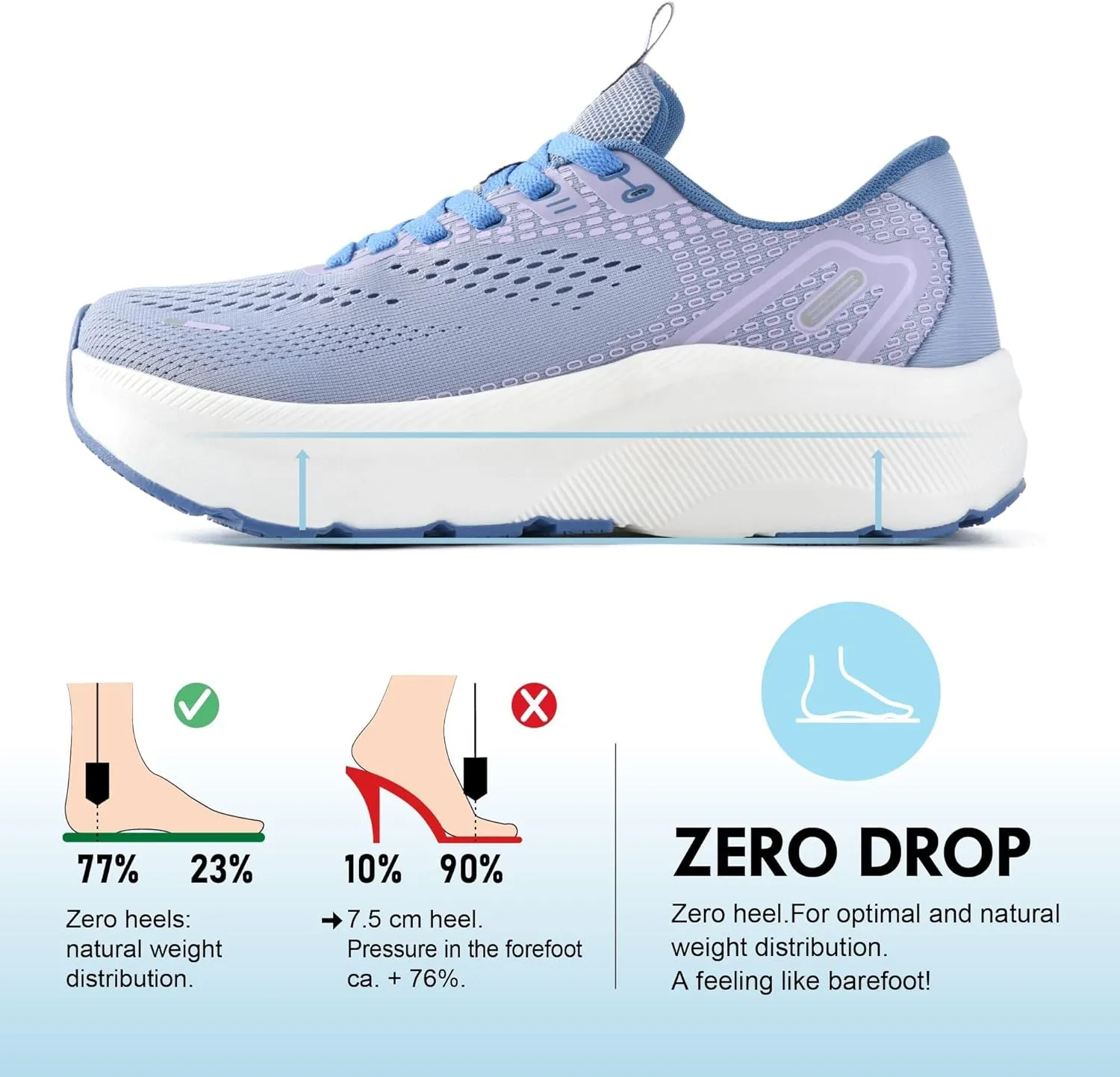 JACKSHIBO Wide Toe Box Shoes Women Arch Support Wide Sneakers for Running Walking Athletic Tennis Orthopedic Plantar Fasciitis Workout with Thick Cushion Zero Drop Sole Width Shoes