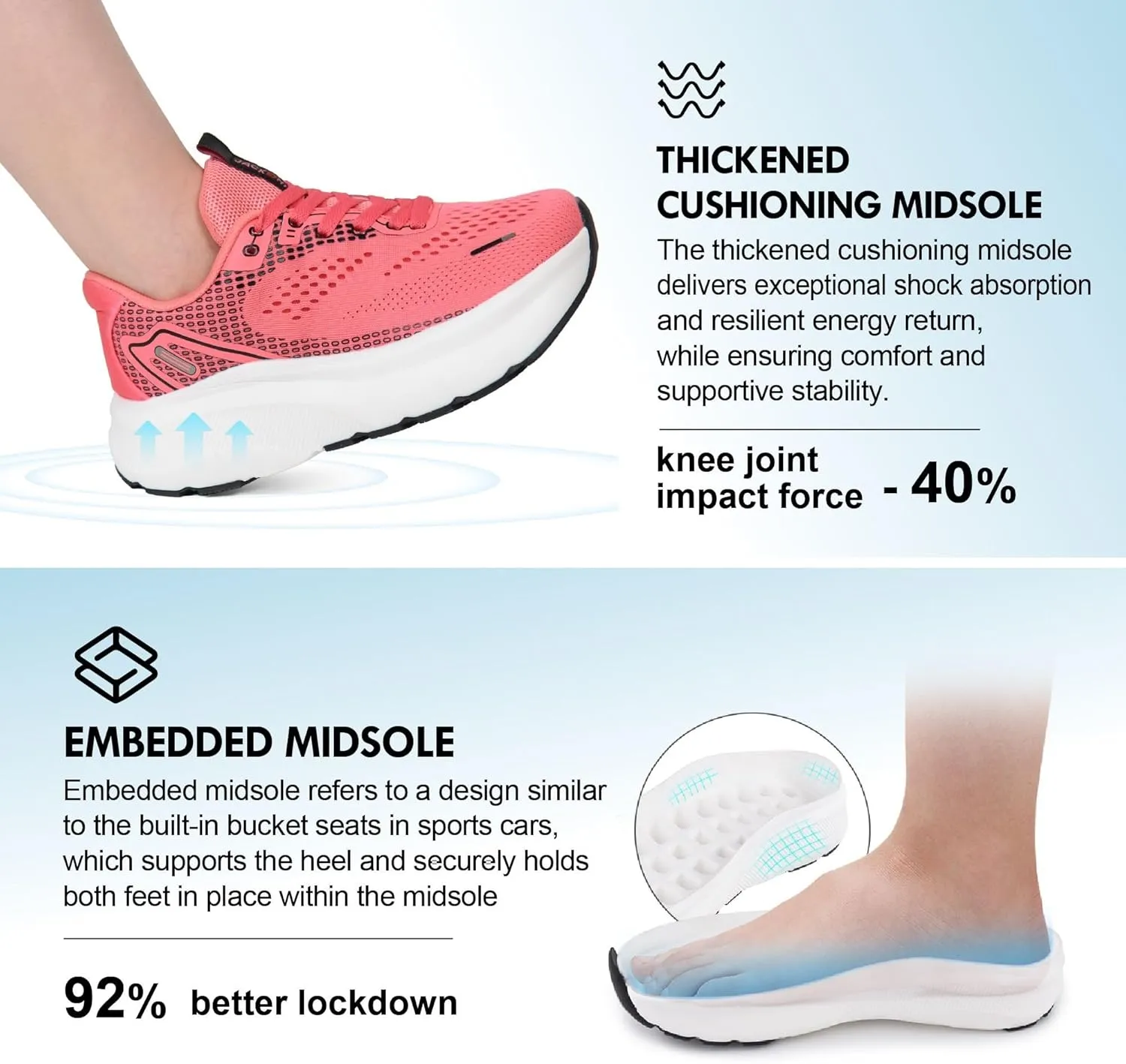 JACKSHIBO Wide Toe Box Shoes Women Arch Support Wide Sneakers for Running Walking Athletic Tennis Orthopedic Plantar Fasciitis Workout with Thick Cushion Zero Drop Sole Width Shoes