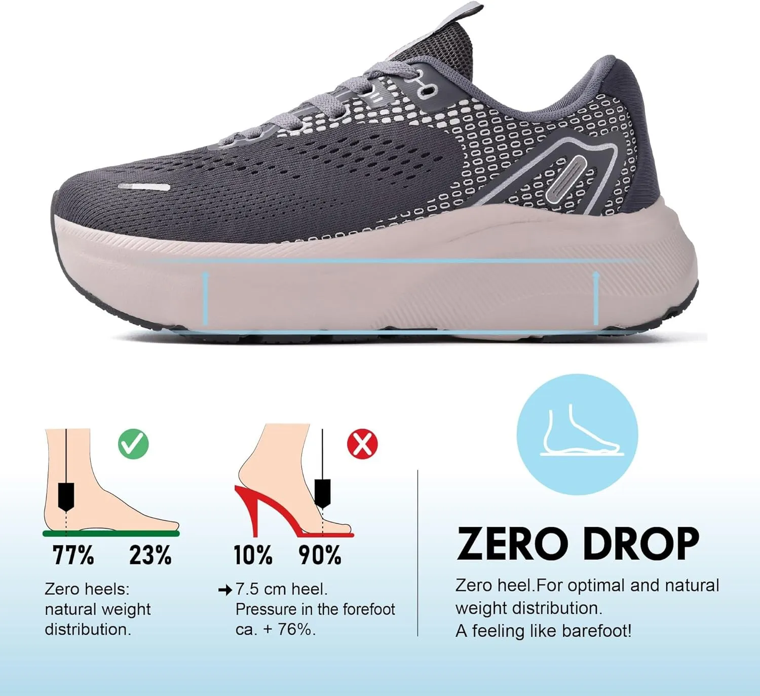 JACKSHIBO Wide Toe Box Shoes Women Arch Support Wide Sneakers for Running Walking Athletic Tennis Orthopedic Plantar Fasciitis Workout with Thick Cushion Zero Drop Sole Width Shoes