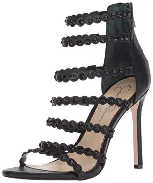 Jessica Simpson Women's Jezalynn Black Leather Open Toe High Heel Pumps (9)