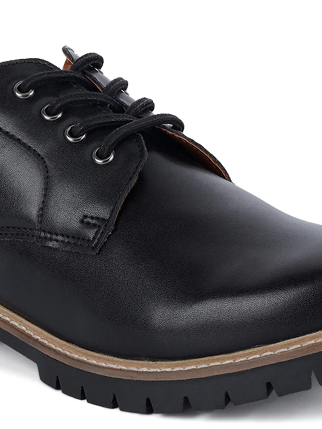 Jet Black Handcrafted Derby Lace Up Boots