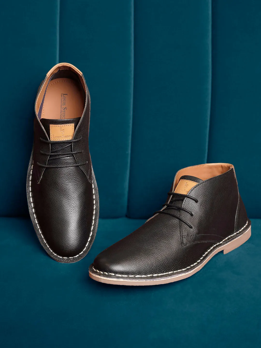 Jet Black Italian Leather British Stitch Down Chukka Boots