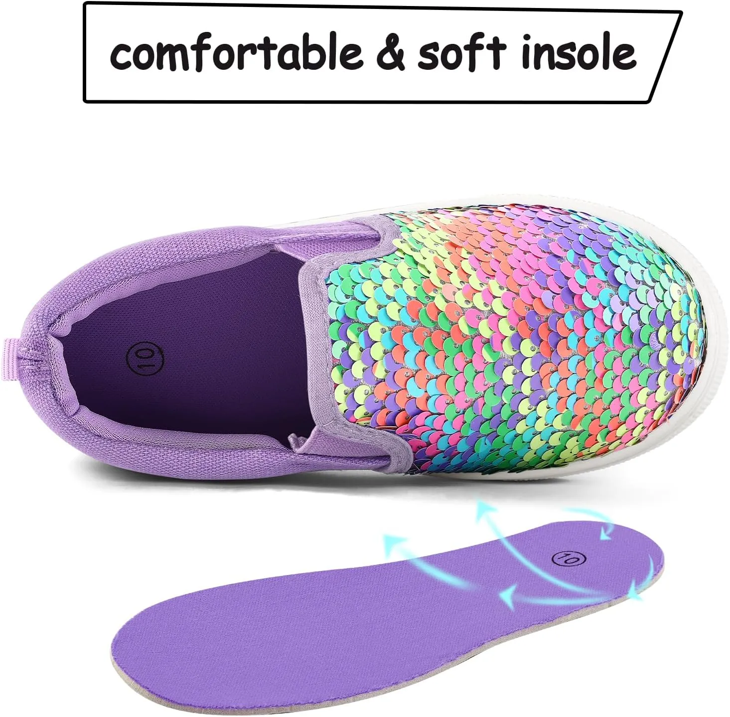 K KomForme Toddler Slip on Sneakers Girls Sparkle Sequins Canvas Walking Shoes