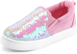 K KomForme Toddler Slip on Sneakers Girls Sparkle Sequins Canvas Walking Shoes