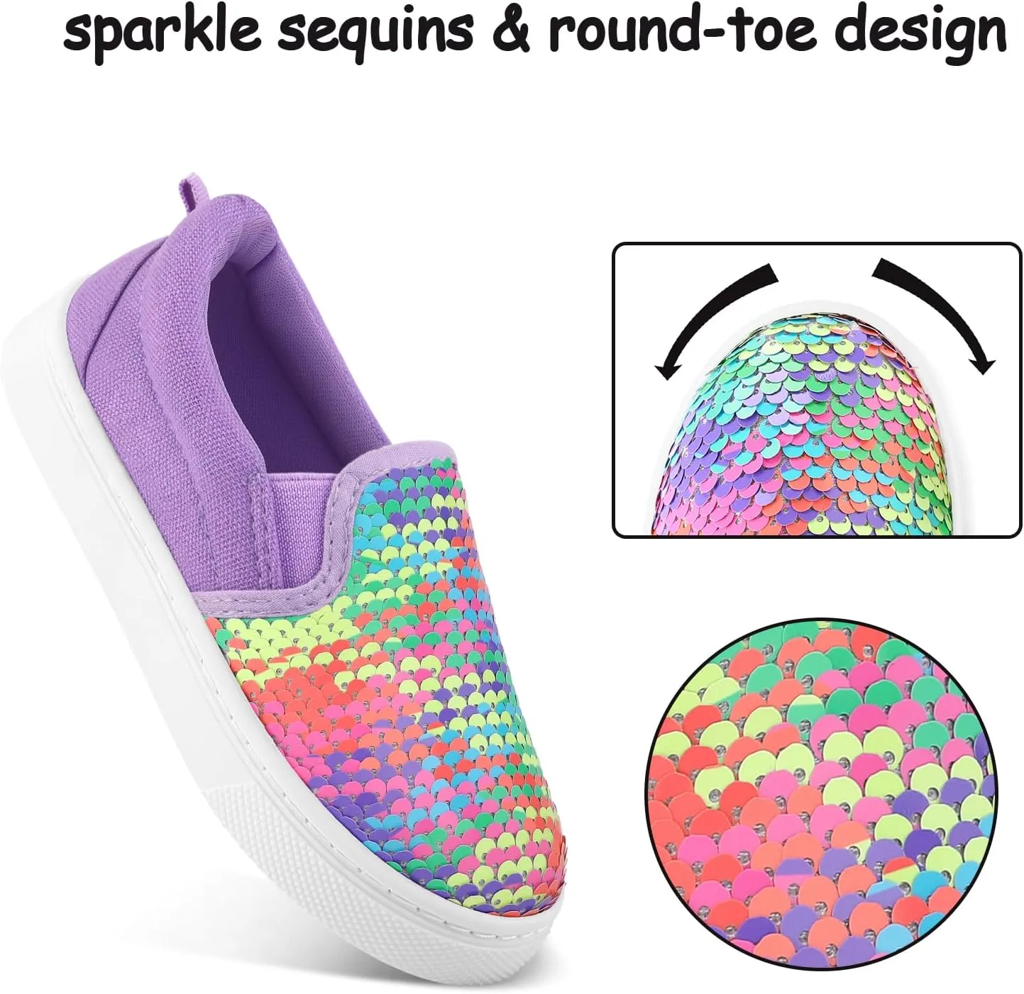 K KomForme Toddler Slip on Sneakers Girls Sparkle Sequins Canvas Walking Shoes