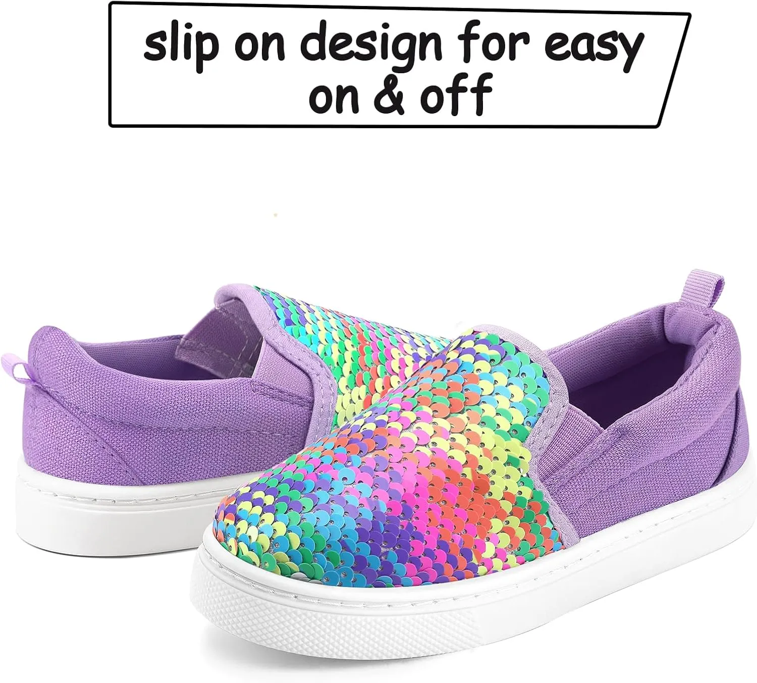 K KomForme Toddler Slip on Sneakers Girls Sparkle Sequins Canvas Walking Shoes