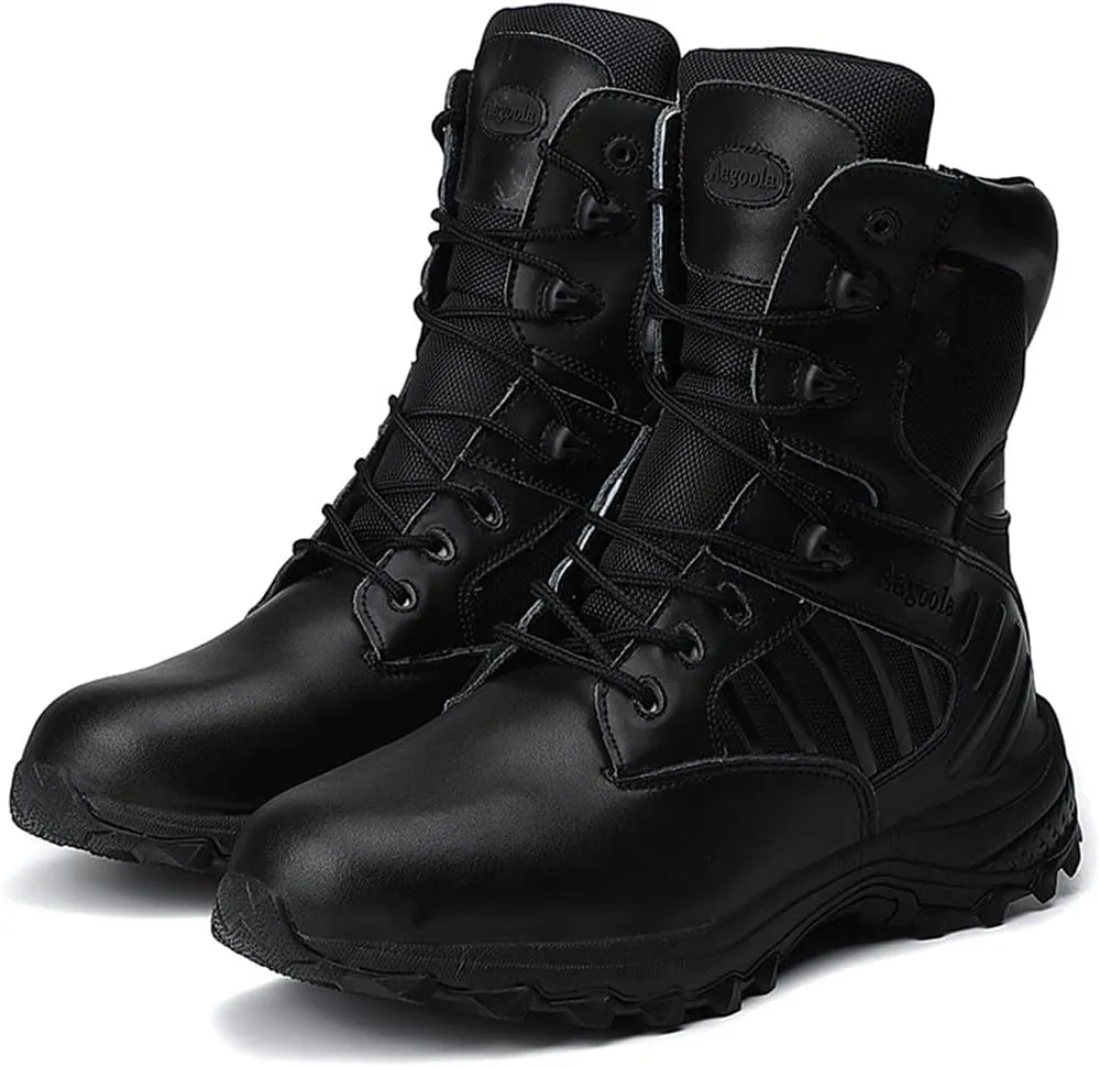 KEHAIOO Men Waterproof Hiking Shoes, Breathable Leather Trekking Boots, Non-Slip Cushioning Outdoor Sport Shoes