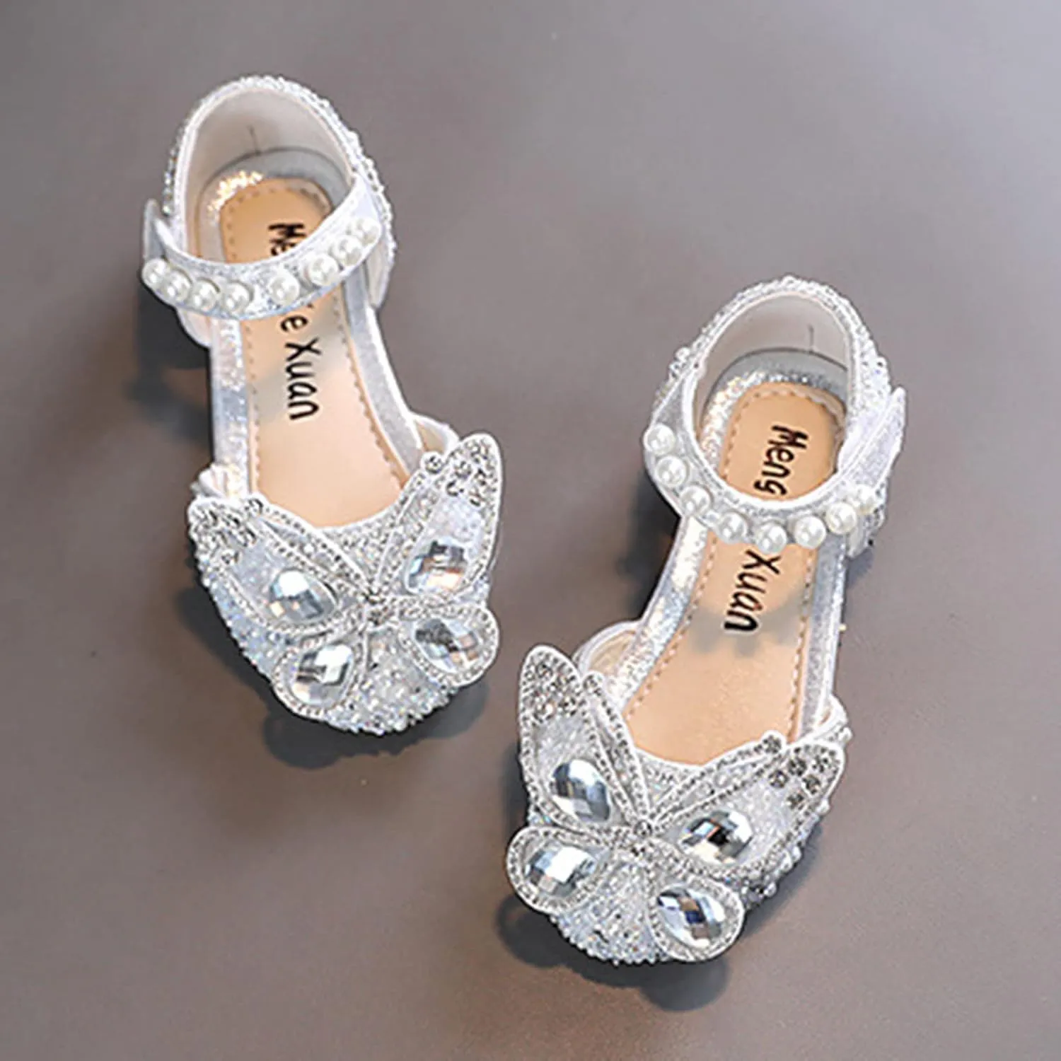 Kids Girls Sandal Bowknot Pearl Mary Jane Dress Shoes Kid Slip On Close Toe Sandal Wedding Party Glittler Shoes