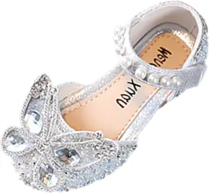 Kids Girls Sandal Bowknot Pearl Mary Jane Dress Shoes Kid Slip On Close Toe Sandal Wedding Party Glittler Shoes