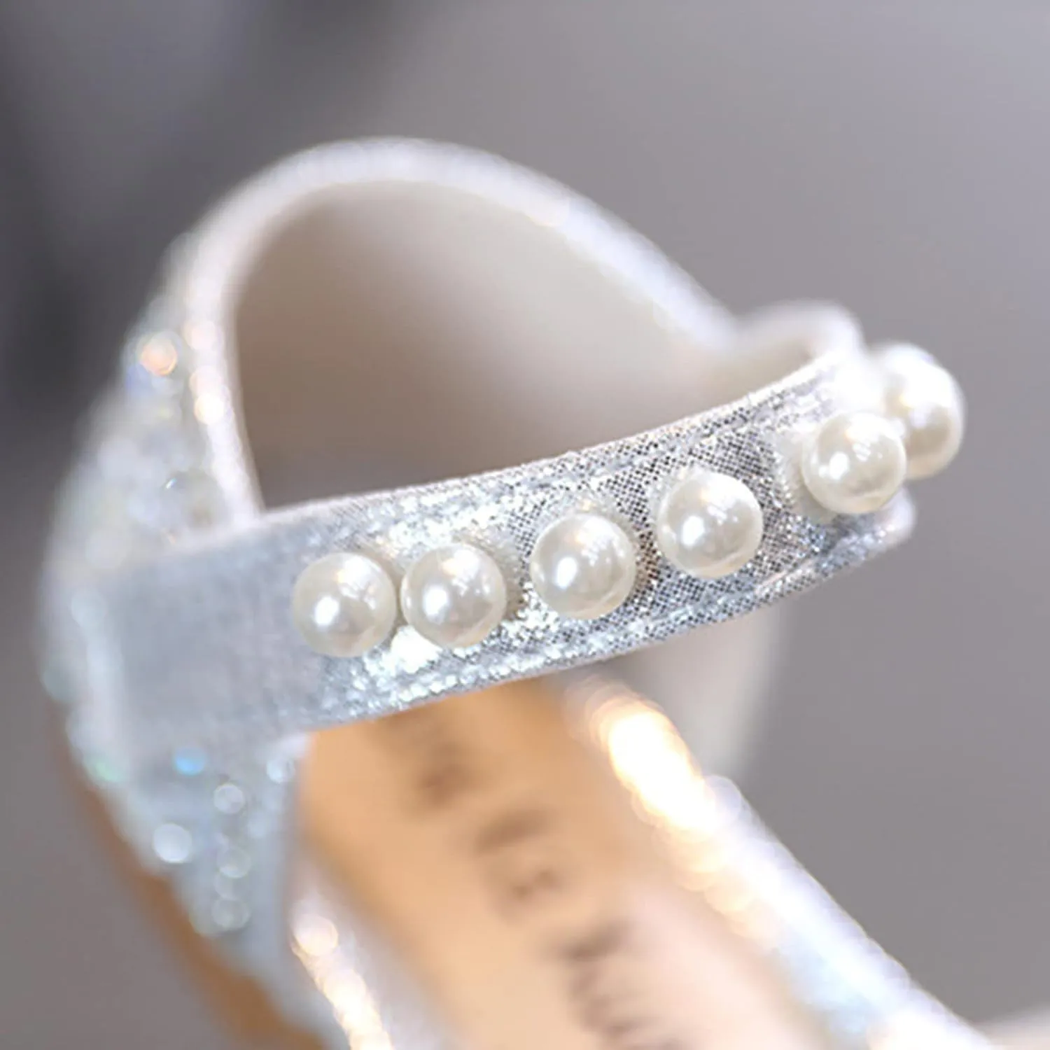 Kids Girls Sandal Bowknot Pearl Mary Jane Dress Shoes Kid Slip On Close Toe Sandal Wedding Party Glittler Shoes