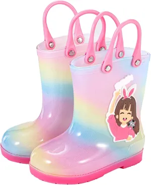 Kids Rain Boots For Girls Toddler Shoes For Rainy Days Rubber Cute Girls Printed With Easy On Baby Girl Boots Size 4