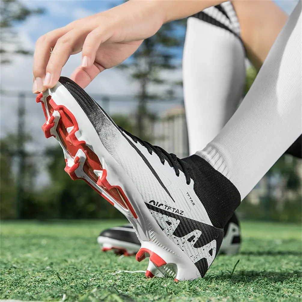 Kids Soccer Cleats High Top Youths Spikes FG Shoes Baseball Ankle-Cuff Athletic Professional Firm Ground Non-Slipping Boys Football Boots