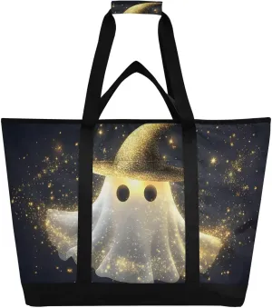 Large Insulated Tote Bag Halloween Hat Gold for Grocery Shopping Reusable Tote Bags for Women Men, Cooler Bag with Zippered Top & Handles for Beach Picnic Travel