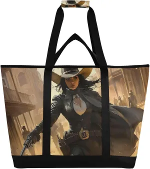 Large Insulated Tote Bag Westen Cowboy Hat for Grocery Shopping Reusable Tote Bags for Women Men, Cooler Bag with Zippered Top & Handles for Beach Picnic Travel