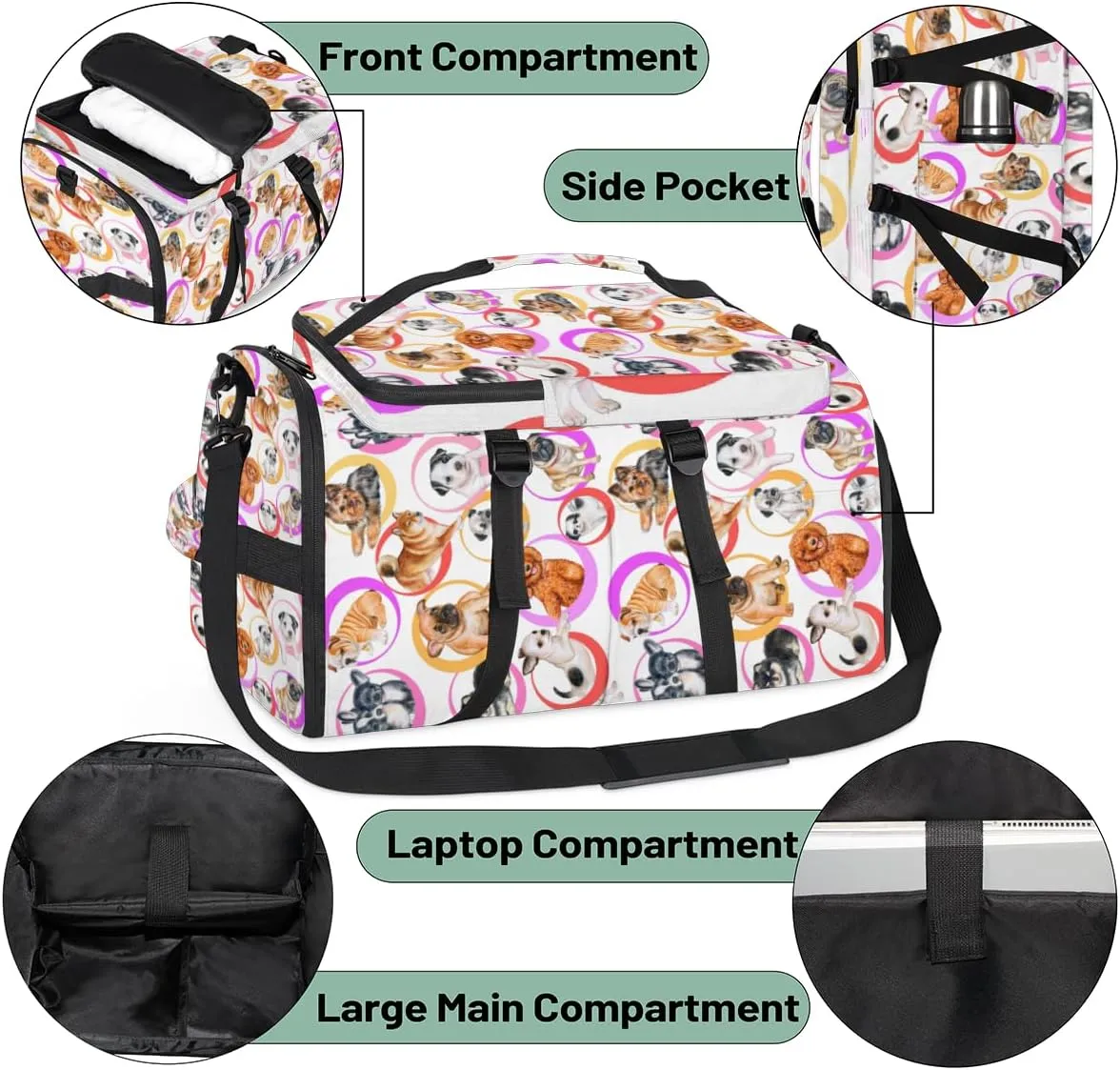 Large Sports Gym Bag With Shoe & Laptop Compartment 47L Waterproof Travel Duffel Bags for Men Women Animal Dog Pattern Luggage Backpack Duffle Bag