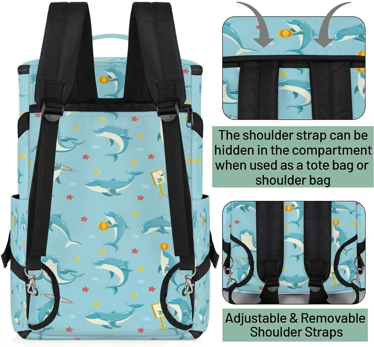 Large Sports Gym Bag With Shoe & Laptop Compartment 47L Waterproof Travel Duffel Bags for Men Women Animal Dolphin Luggage Backpack Duffle Bag