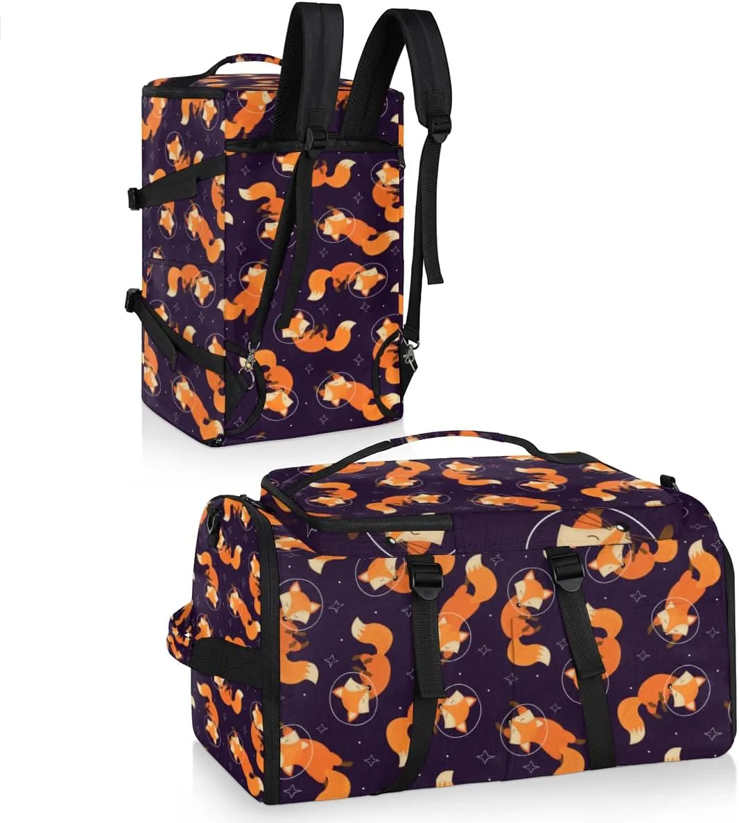 Large Sports Gym Bag With Shoe & Laptop Compartment 47L Waterproof Travel Duffel Bags for Men Women Animal Fox Design Luggage Backpack Duffle Bag