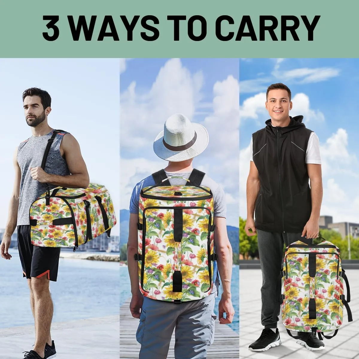 Large Sports Gym Bag With Shoe & Laptop Compartment 47L Waterproof Travel Duffel Bags for Men Women Poppy Flower Luggage Backpack Duffle Bag