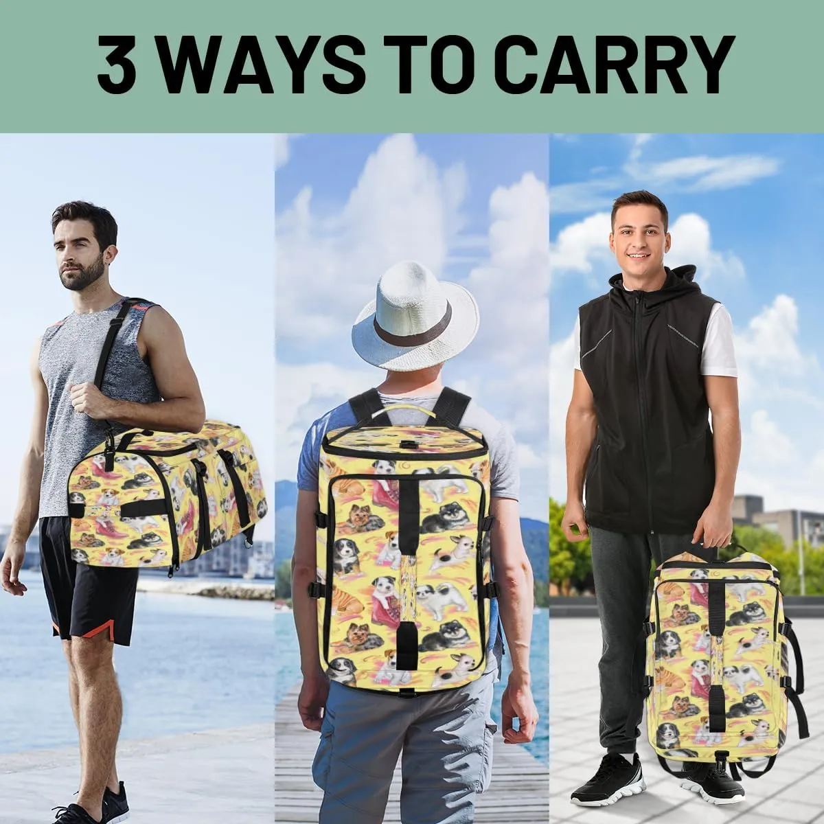 Large Sports Gym Bag With Shoe & Laptop Compartment 47L Waterproof Travel Duffel Bags for Men Women Puppy Design Luggage Backpack Duffle Bag