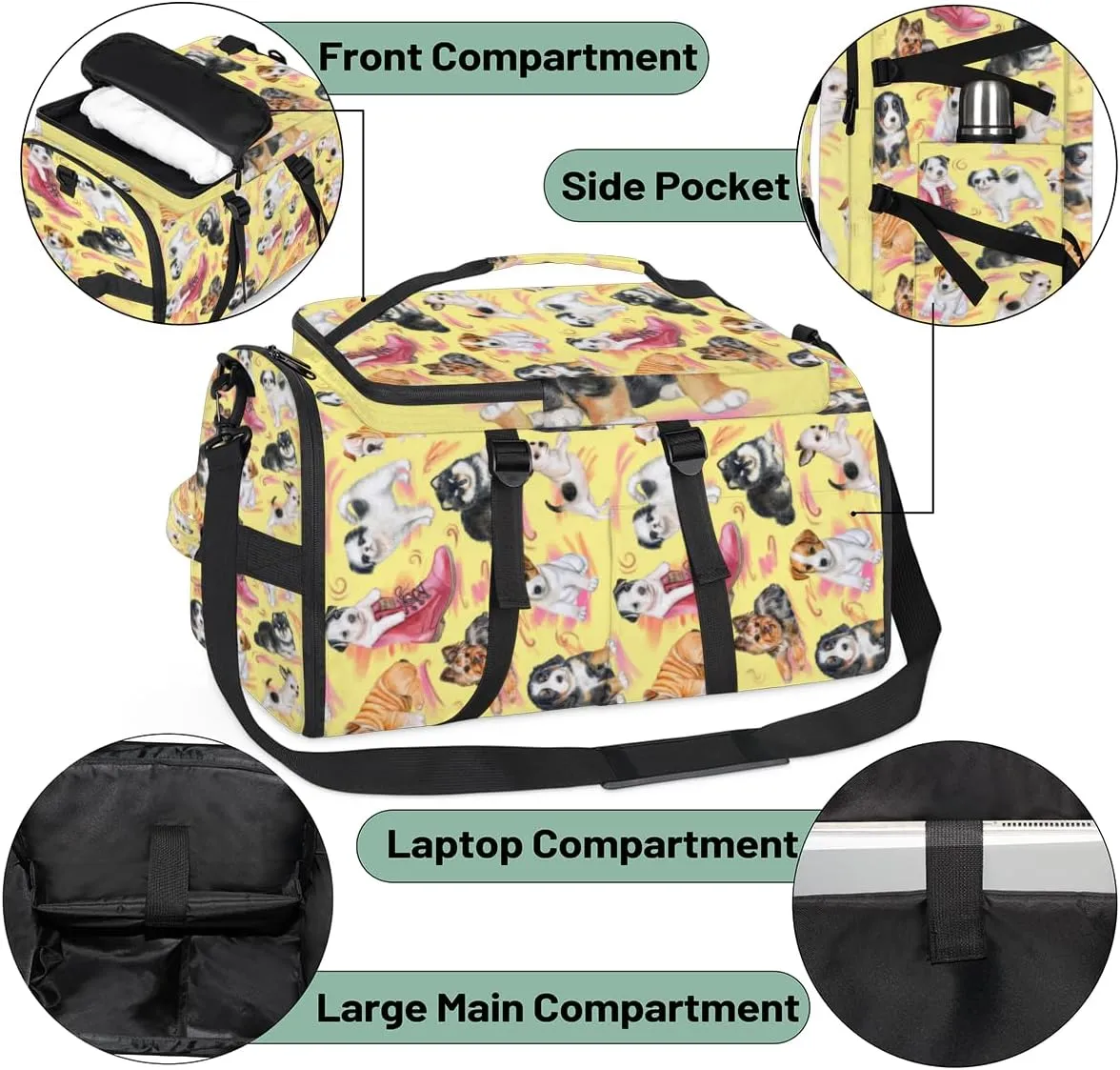 Large Sports Gym Bag With Shoe & Laptop Compartment 47L Waterproof Travel Duffel Bags for Men Women Puppy Design Luggage Backpack Duffle Bag