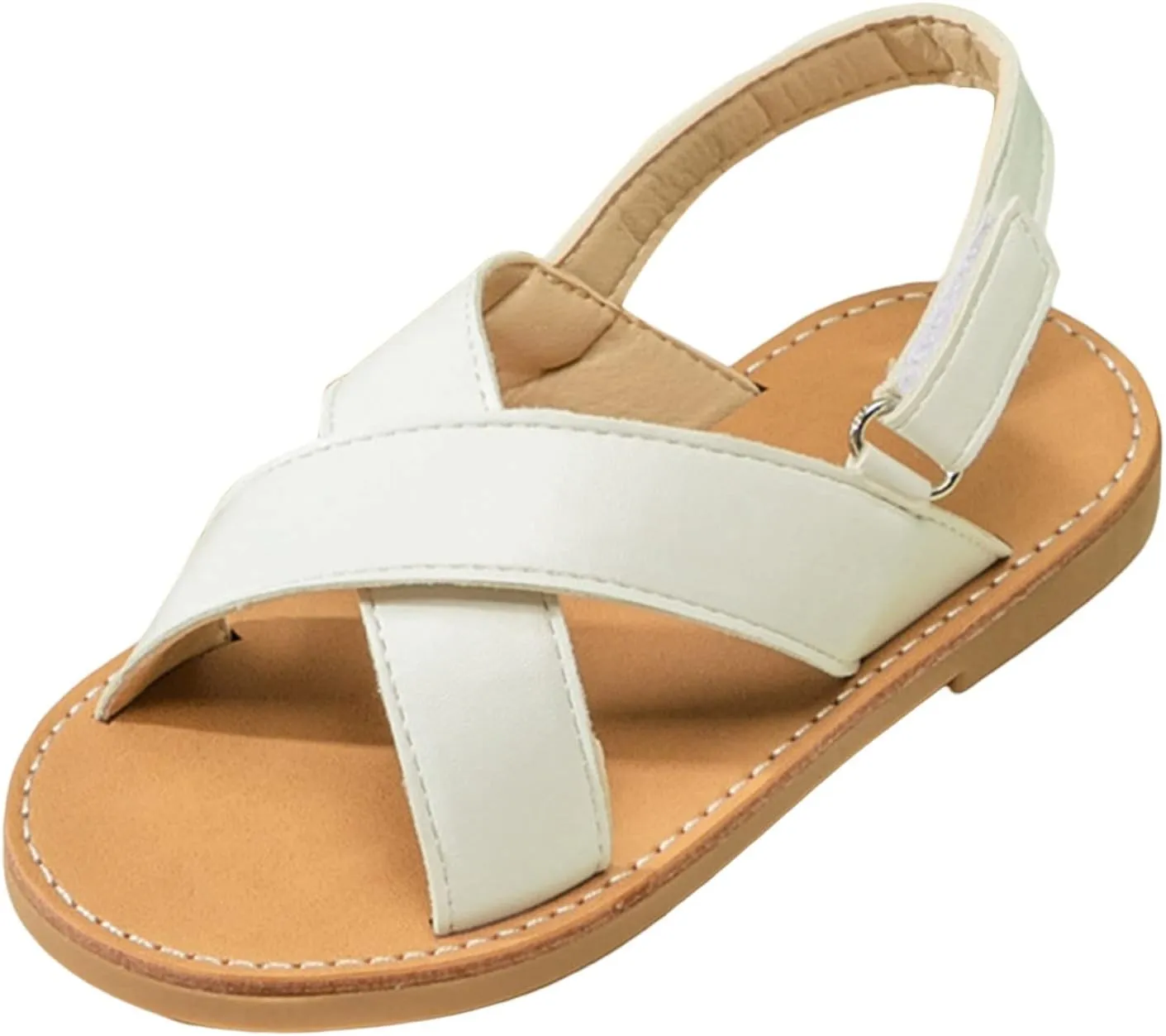 Little Girls Slip On Flat Sandals Open Toe Non-Slip Summer Fashion Beach Pool Casual Shoes with Adjustable Straps