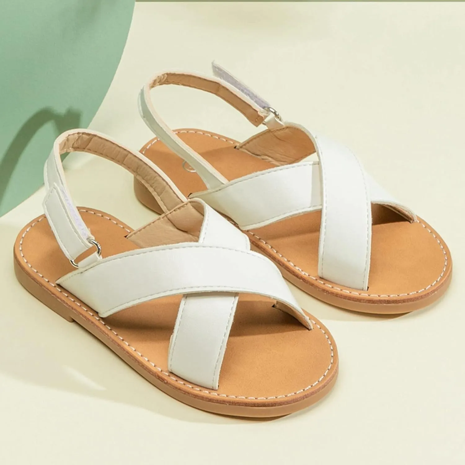 Little Girls Slip On Flat Sandals Open Toe Non-Slip Summer Fashion Beach Pool Casual Shoes with Adjustable Straps