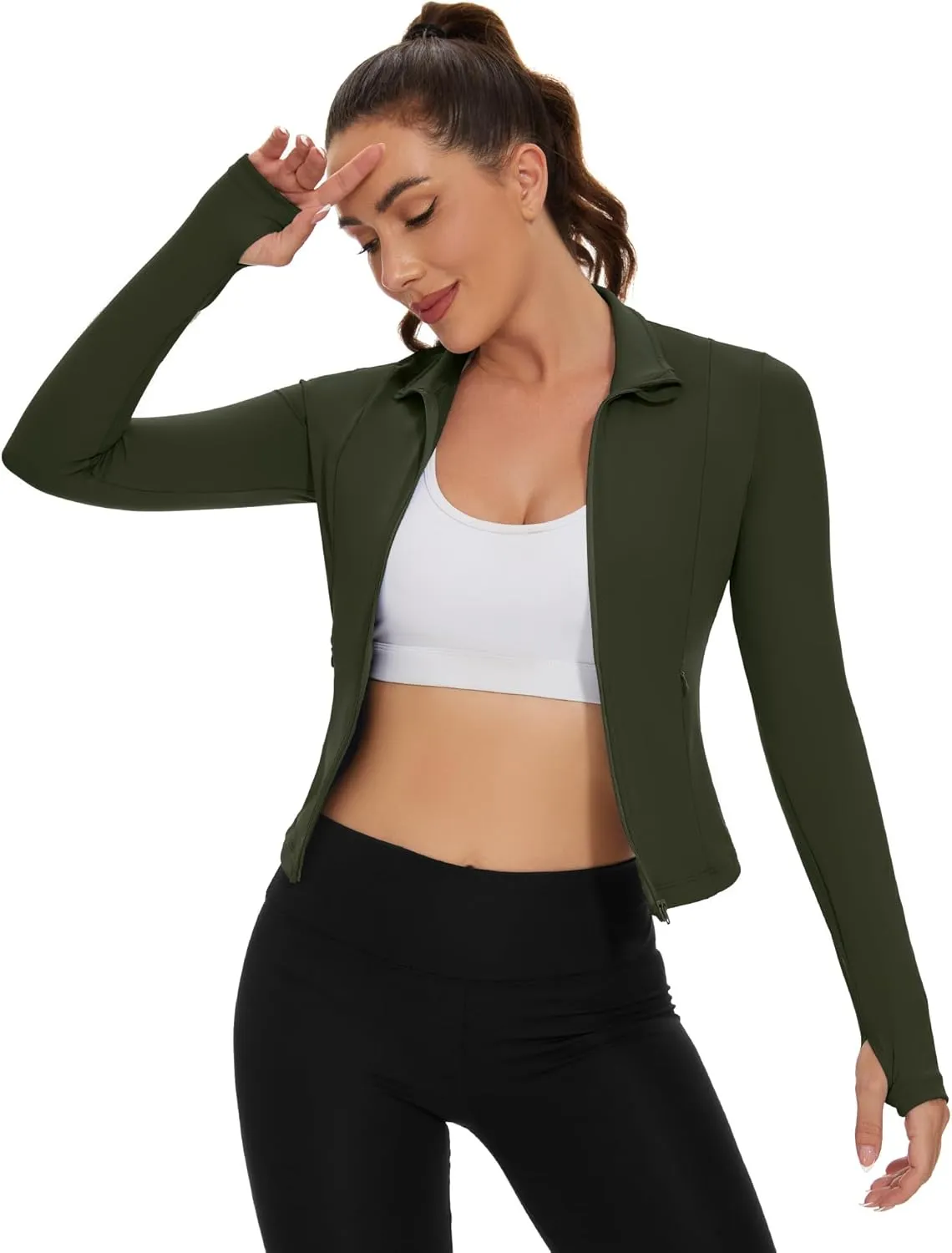 Loovoo Women's Cropped Workout Jacket Zip Up Athletic Jackets Slim Fit Lightweight Running Sports Track Jacket 2025