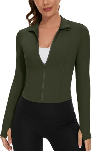 Loovoo Women's Cropped Workout Jacket Zip Up Athletic Jackets Slim Fit Lightweight Running Sports Track Jacket 2025