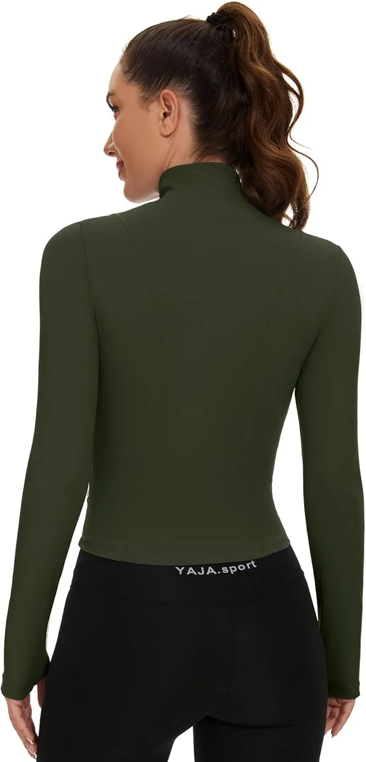Loovoo Women's Cropped Workout Jacket Zip Up Athletic Jackets Slim Fit Lightweight Running Sports Track Jacket 2025