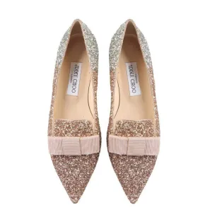 <B>JIMMY CHOO</B> <BR>Glitter Gala Point Toe Ballerina Flats 37